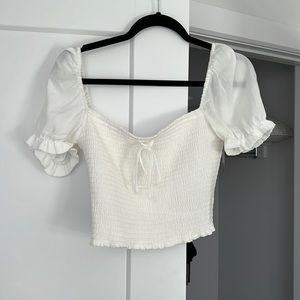 Wilfred Smocked Blouse Cropped Puff-Sleeve